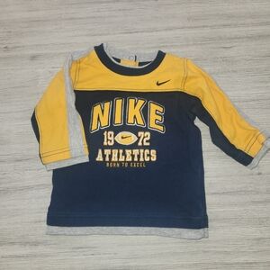 Vintage Nike Long Sleeve Infant Shirt Yellow And Navy Baby Boy Size 9 Months B3